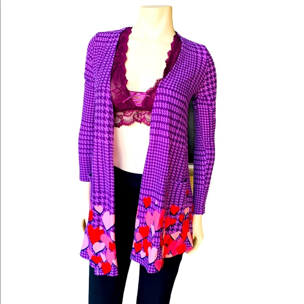 - LuLaRoe Love Heart Purple Cardigan Women’s Top With Pockets